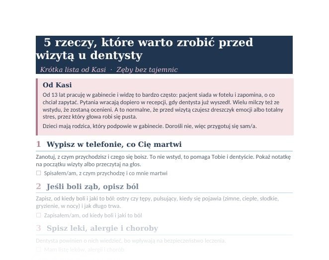 Fragment darmowej karty: 5 rzeczy, które warto zrobić przed wizytą u stomatologa